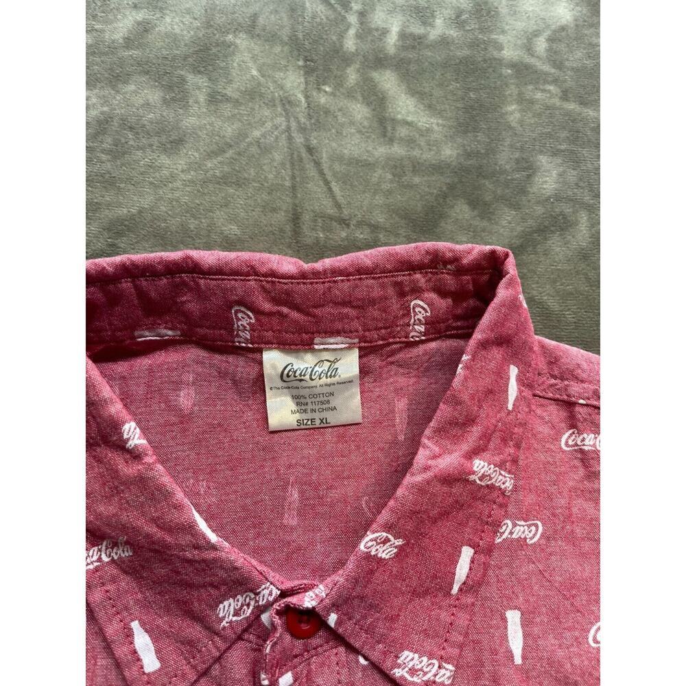 Coca Cola Logo‎ Button Up Shirt Mens XL Red Cotton Collared Short Sleeve Casual - Picture 4 of 6